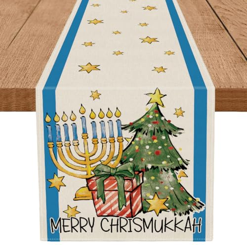 Jewish Christmas Table Runner Menorah Star of David Hanukkah Holiday Decor 13x36 Inch