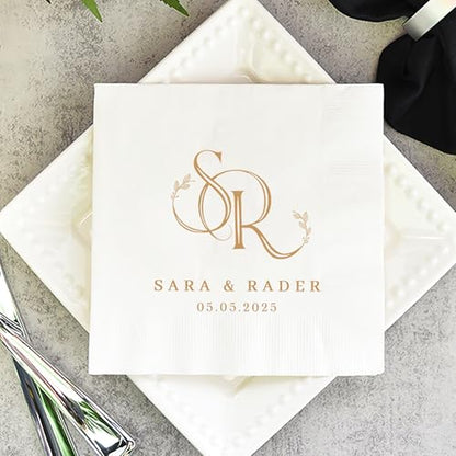 Personalized Wedding Cocktail Napkins - Style 3 Monogram Customization