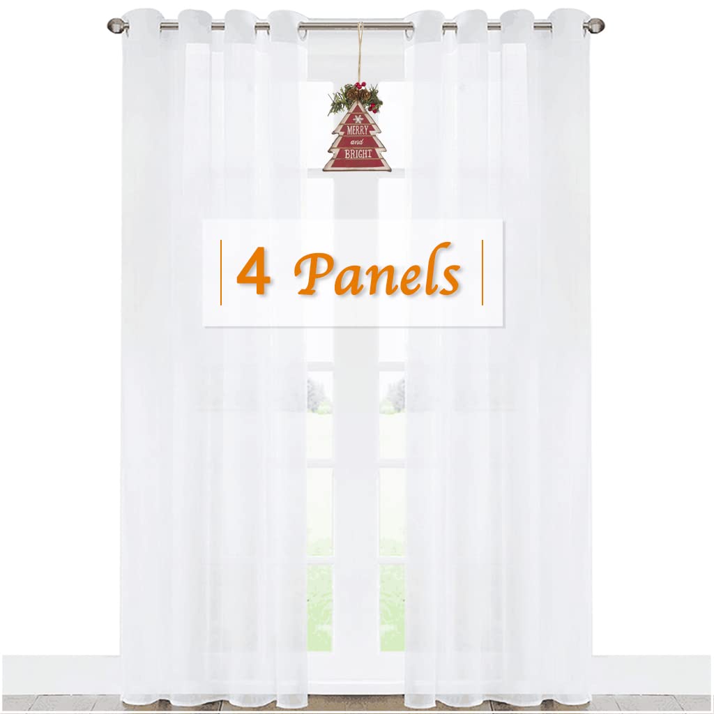RYB HOME White Sheer Curtains 96 inches Long 4 Panels Set for Living Room, Light Filtering Voile Window Drapes with Grommet for Bedroom, W 54" x L 96"
