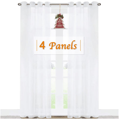 RYB HOME White Sheer Curtains 96 inches Long 4 Panels Set for Living Room, Light Filtering Voile Window Drapes with Grommet for Bedroom, W 54" x L 96"