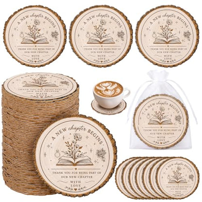 Wedding Coasters Set with Gift Bags for Guests - 50 Pieces