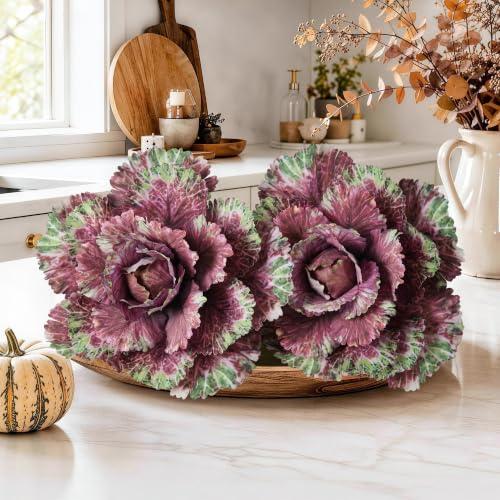 Fuchsia Faux Cabbage Plants - 2PCS Artificial Vegetables for Decor