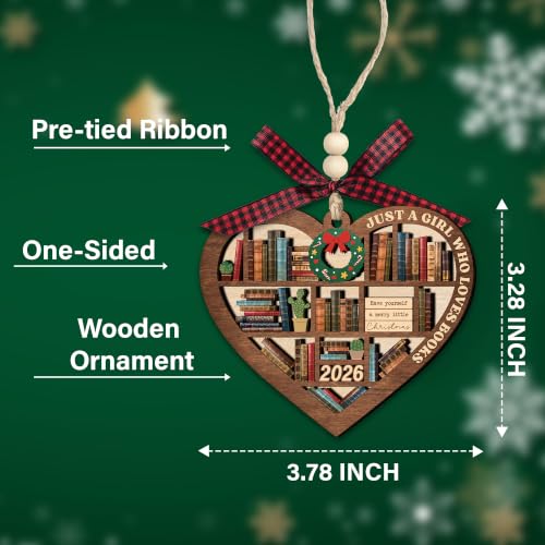 Just A Girl Who Loves Books Heart Bookshelf Wooden Christmas Ornament - Reader Gift