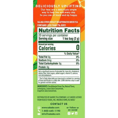 Salada Decaffeinated Green Tea Citrus Medley - 20 Tea Bags (Pack of 3) - 60 Bags Total