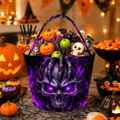 Halloween Purple Skull Trick-or-Treat Bag Foldable Candy Bucket - 1 Count