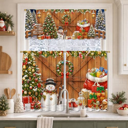 Christmas Kitchen Curtains 3 Piece Set - Farmhouse Snowman & Holiday Decor Variation of THIS listing