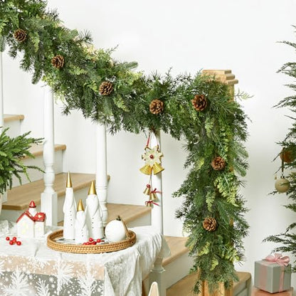 6FT Christmas Garland with Lights - Realistic Cedar & Pinecones, Prelit Indoor Outdoor Decor - Variation 1 / 6FT-1Pc
