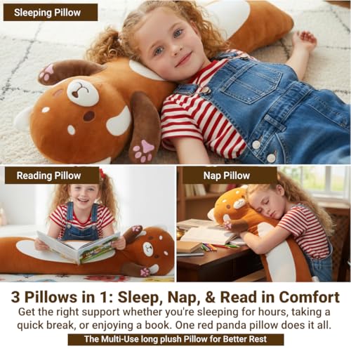 Long Red Panda Plush Toy Pillow - 110cm Soft Hugging Body Pillow for Kids & Adults