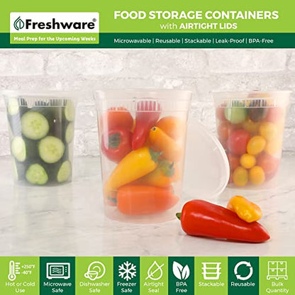 Freshware Food Storage Containers [240 Set] 32 oz Plastic Deli Containers with Lids, Slime, Soup, Meal Prep Containers | BPA Free | Stackable | Leakproof | Microwave/Dishwasher/Freezer Safe