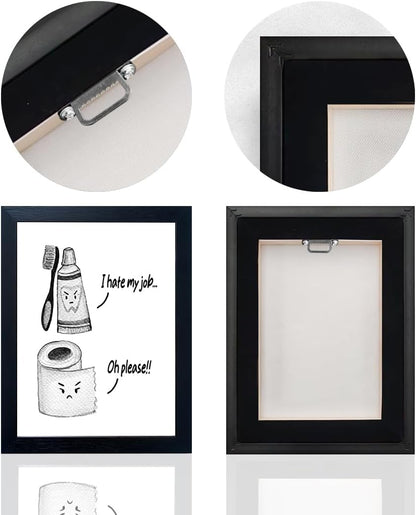 Regine Switzerland Kids Bathroom Wall Decor - Framed Black and White Print | Funny Toilet Paper & Toothbrush Art