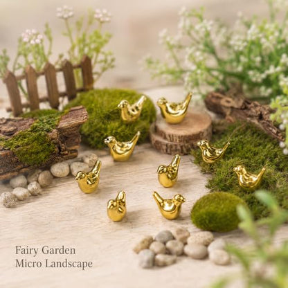 Gold Mini Resin Bird Figurines Set - 120 Pcs with Adhesive Dots for Crafts & Decor