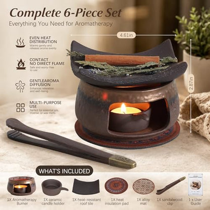 Herb Burner Kit - Japanese-Inspired Ceramic Aromatherapy Set with 1250°C Firing