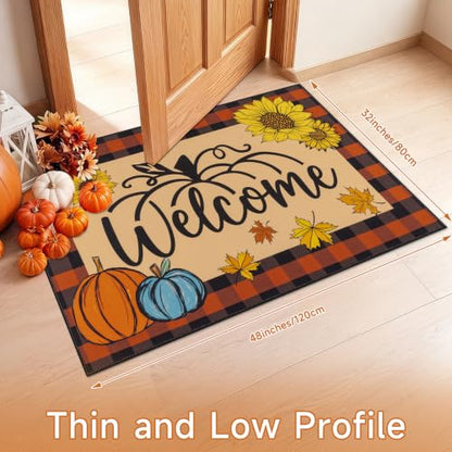 Fall Pumpkin Entryway Mat 32x48 Inch Front Door Decor - Plain Pumpkin Variation