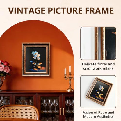 Vintage 8x10 Gold Picture Frame - Antique Photo Frame with Wall Mount & Stand - Variation FGXK-8X10-G-1P