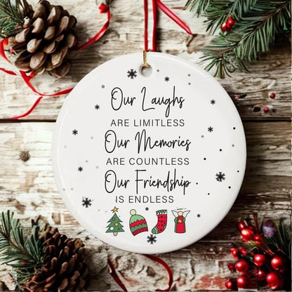 Double Sided Friend Christmas Ornament – 3in Ceramic Keepsake for Women, Sister, Coworker (L25)