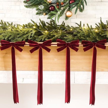 Christmas Velvet Bow Garland - Burgundy, 59 Inch, Wine Red Variation
