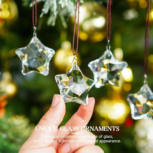 Clear Crystal Star Ornaments - Set of 6 Christmas Hanging Decor