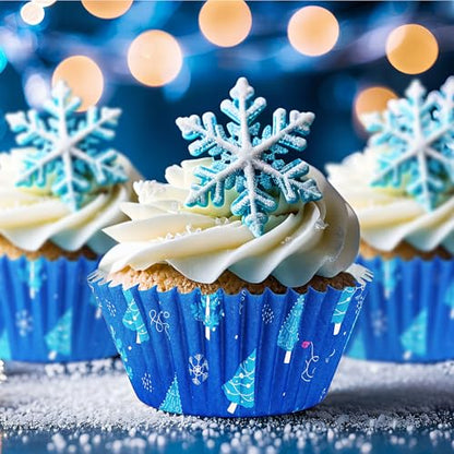Winter Christmas Cupcake Liners Set - Snowflakes & Holiday Themed Wrappers - 450 Pieces
