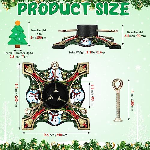 Christmas Tree Stand with Water Reservoir - Snowman Design Square, Durable Steel