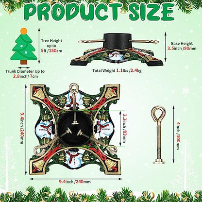 Christmas Tree Stand with Water Reservoir - Snowman Design Square, Durable Steel