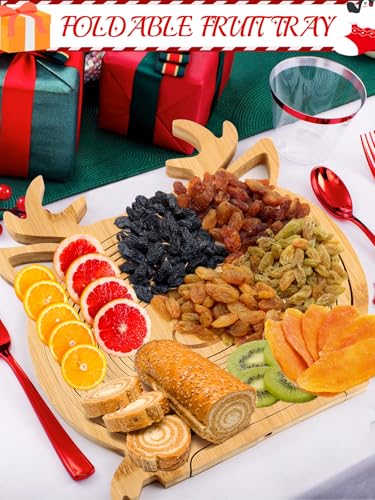 Christmas Elk Wooden Fruit Basket with Handle - Foldable Holiday Decor