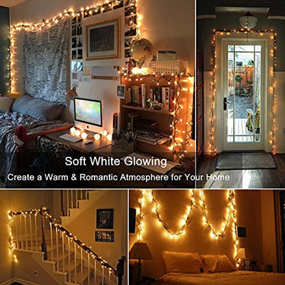 ODEETRONIC Warm White Christmas String Lights - Brown Wire, 21.63 ft, 100 Incandescent Bulbs