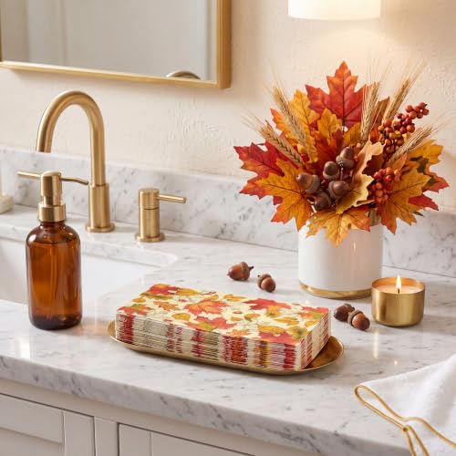 Fall Thanksgiving Maple Leaves Napkins - 60 Pack Autumn Decor Disposable Hand Towels