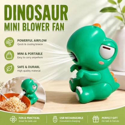 Mini Dinosaur Clip-On Fan for Cups & Bowls - Green, 8.5cm