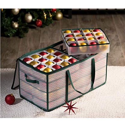 Christmas Ornament Storage Box Plastic - Fits 128 Ornaments, Green - Variation of 128 Ornaments / Green