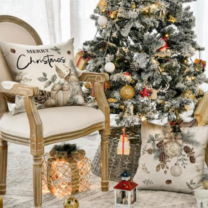 White 18x18 Inch Christmas Tree Pillow Covers Set of 4 Holiday Cushion Cases