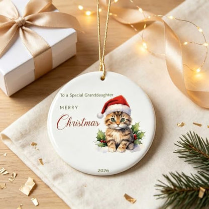 Granddaughter Christmas Ornament V16 - Cute Kitten Santa Holiday Keepsake