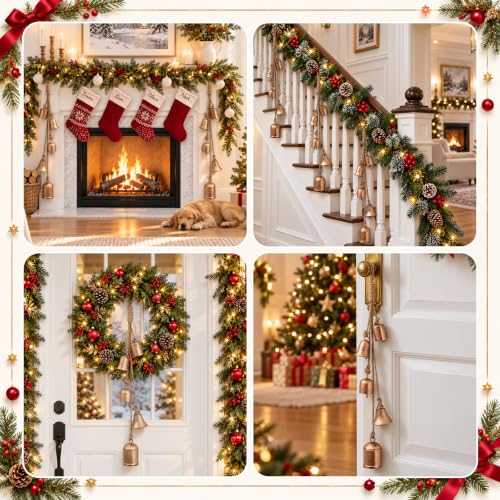 Rust Gold Handmade 30-Inch Christmas Bells for Holiday Decor - 2 Pack