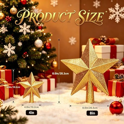 Gold Glitter Star Christmas Tree Topper - 4 Inch Holiday Decor