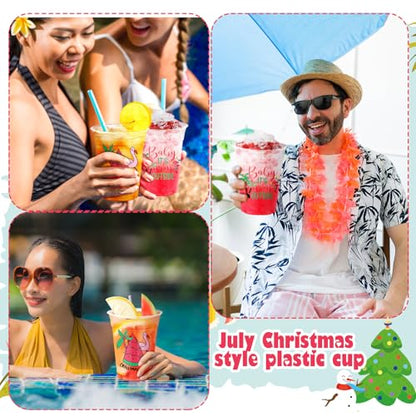 Christmas in July Plastic Cups Bulk 12oz Tropical Holiday Party Supplies - Flamingo & Summer Theme