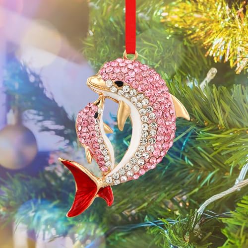 Dolphin Christmas Ornament Pink - Coastal Sea Ocean Beach Nautical Decorations