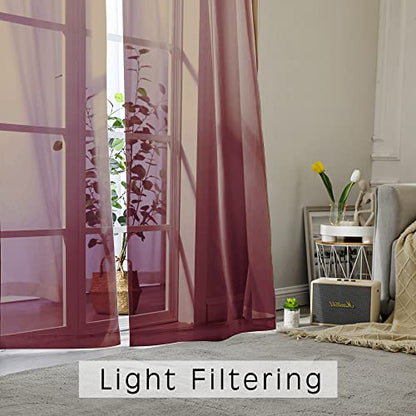 OWENIE Short Burgundy Red Sheer Curtains 36 Inches 2 Panels Set - Kitchen Tiers Valances Curtains Light Filter Rod Pocket Voile Cafe Curtains for Kitchen Bathroom Small Half Window, 42 in W x 36 in L