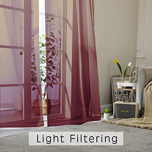 OWENIE Sheer Curtains 108 inches Length 2 Panels Set, Burgundy Sheer Curtains Rod Pocket Voile Drapes for Living Room, Airy Soft-Touching Drapes, 2 PCS Panels, Each 42" W x 108" L