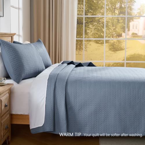 Navy Blue Twin Quilt Set with Pillow Sham - Modern Coin Pattern All-Season Bedspread