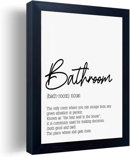 Boswaydeco Bathroom Wall Art - Modern Black and White Toilet Rules Canvas Print | Small Size for Guest Washroom