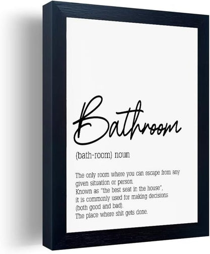 Boswaydeco Bathroom Wall Art - Modern Black and White Toilet Rules Canvas Print | Small Size for Guest Washroom