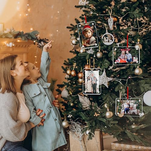 Clear Acrylic Christmas Photo Ornament Set of 4 - 2x3 Inch Magnetic Picture Frames