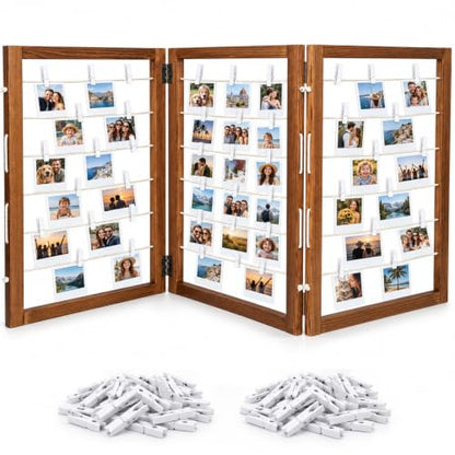 54x24 Inch Wood Photo Hanging Boards with Clips - 3-Panel Rustic Display