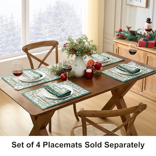 Christmas Holly Pinecone Border Fabric Tablecloth 60 x 84 Inch Oval - Holiday Green & White