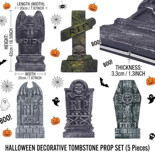 5 Pack Foam Tombstones Halloween Decor Outdoor Graveyard Stakes with RIP