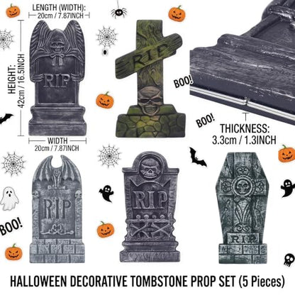 5 Pack Foam Tombstones Halloween Decor Outdoor Graveyard Stakes with RIP