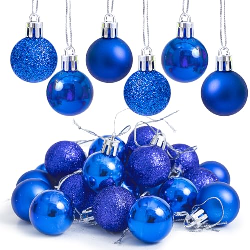 24PCS Blue Christmas Mini Ball Ornaments Glitter & Matte Decorations