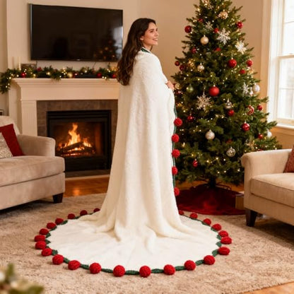 Crochet Flower Bouquet Blanket for Women - 74 Inch Valentine Gift, Rose / 74in