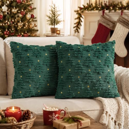 DecorUhome Christmas Tree Dark Green Throw Pillow Covers Set of 2 - 12x20