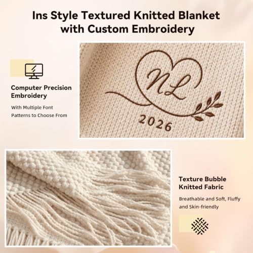 Personalized Couples Blanket with Embroidered Names & Date - Wedding Gift, Cozy Throw for Bed & Sofa