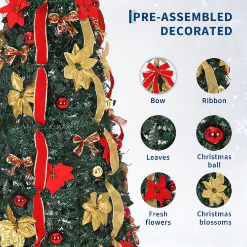 6FT Pre-Lit Pop-Up Christmas Tree with Projection Star Topper & LED Lights